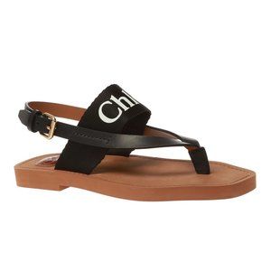Chloé Woody Black Logo Strap Sandals Size 40 / 10